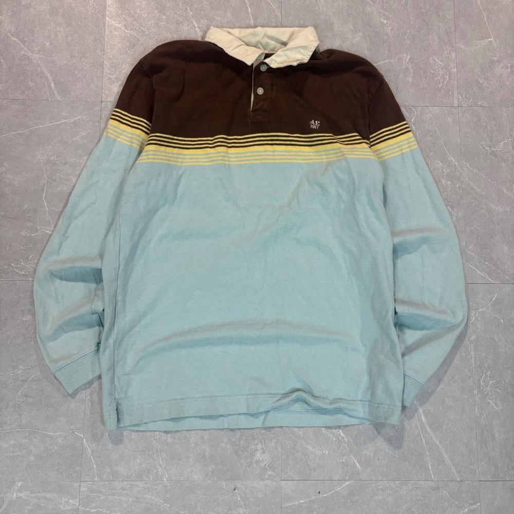 Y2K American eagle brown and blue stripped rugby‎ polo
-Size small